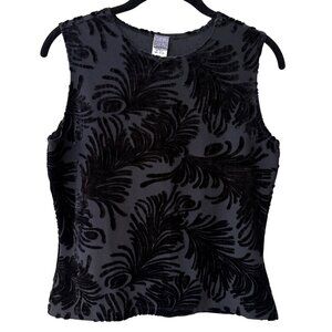 Vintage Hanky Panky Sleeveless Velvet Burnout Top Black Leaf Pattern | M | EUC